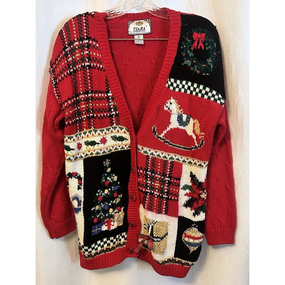 VTG 90s Tiara Christmas Sweater Small Granny Grandma Ugly Heirloom Collectibles